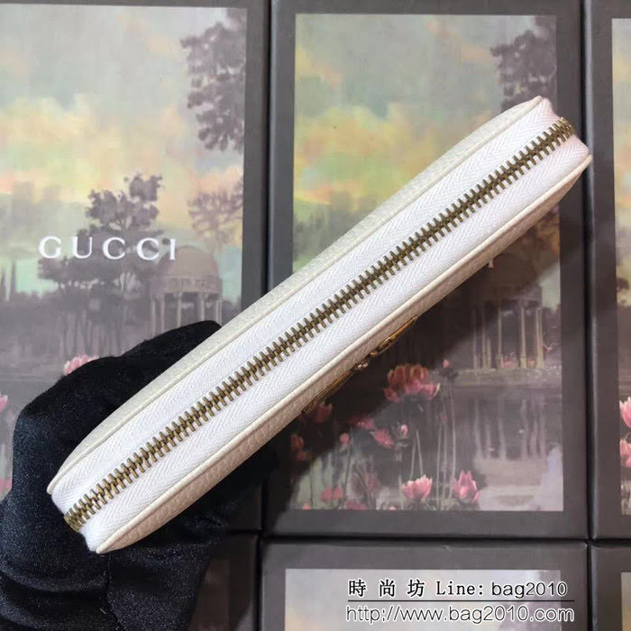 GUCCI古馳 頂級原單 2018早秋新品 黑色皮革三面拉鏈錢包 524291 白配粉 WTG2058